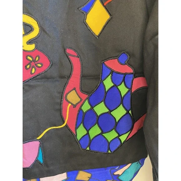 VTG SILKSCAPES Embroidered Artsy Whimsy Art To Wear Teapot Mad Hatter CUSTOM - Picture 10 of 16